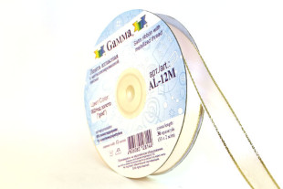 Лента атласная 12 мм двухстор. с металл. нитью "Gamma" №002бл.розовый/золото